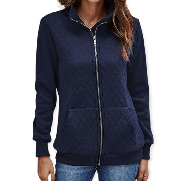 NWT Women's Casual Long Sleeve Zip Up Quilted Jacket - Picture 3 of 5